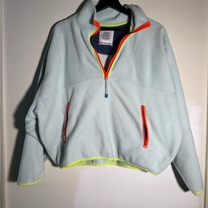 Urban Outfitters Light Blue Fleece Jacket with Neon Orange Accents